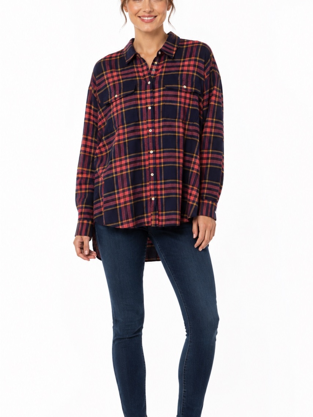 Old Navy The Boyfriend Blue and Orange Flannel Shirt Size XL New With Tags